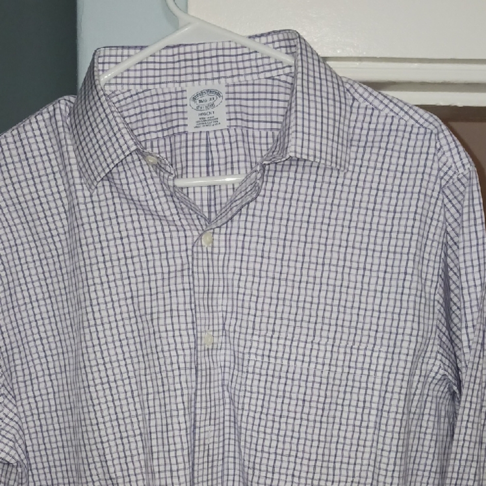 Brooks Brothers Blue and White Dress Shirt Classic Check Pattern